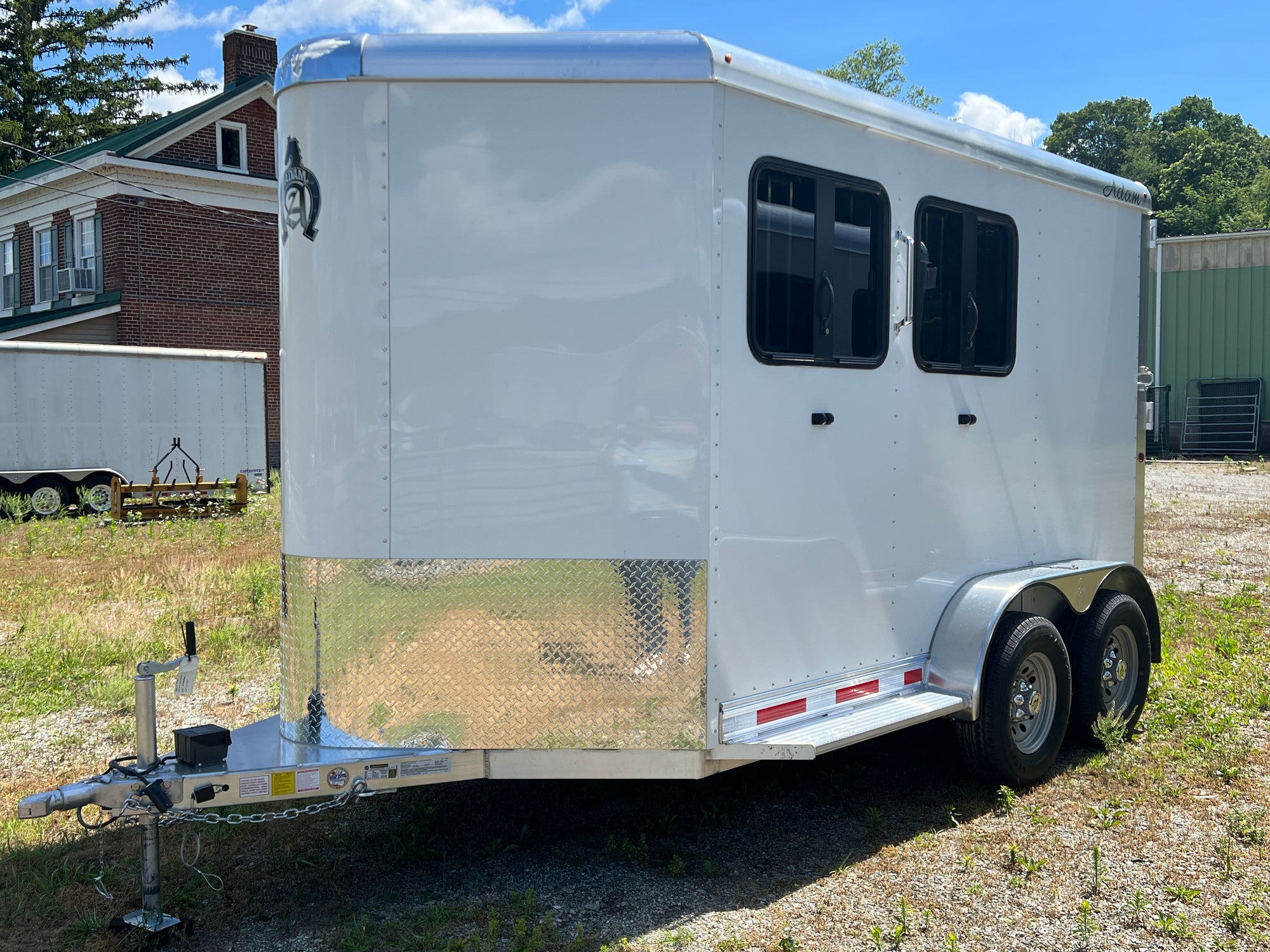 2025 Adam Mustang 2-Horse Slant Load All Aluminum Bumper Pull Trailer with Rear Tack and Dressing Room