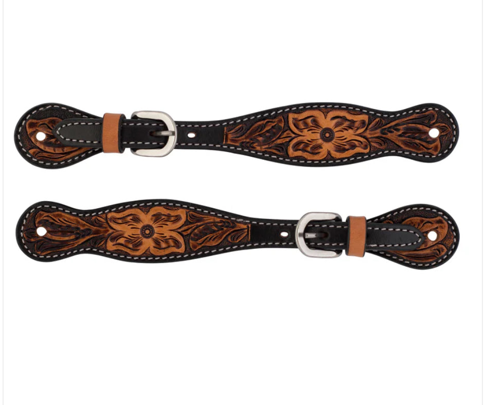 Weaver Ladies Turquoise Cross Floral Tooled Spur Straps