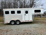 Used 2015 Adam 3 Horse All Aluminum Slant Load Gooseneck Trailer with Dressing Room and Rear Tack.