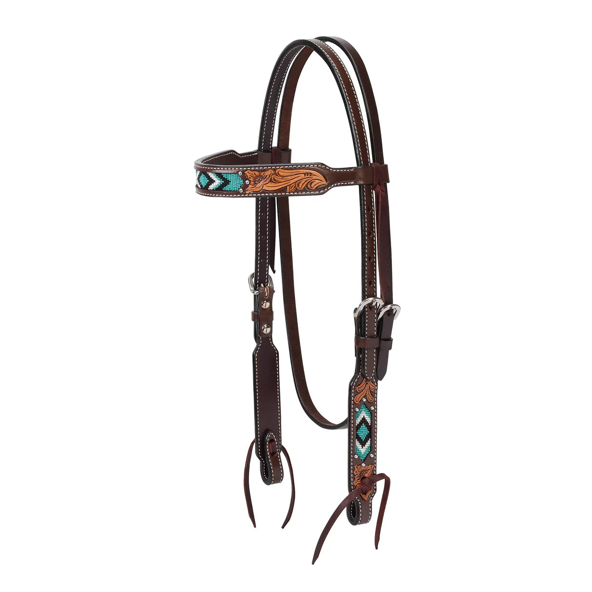 Weaver Turquoise Cross Turquoise Beaded 5/8" Browband Headstall