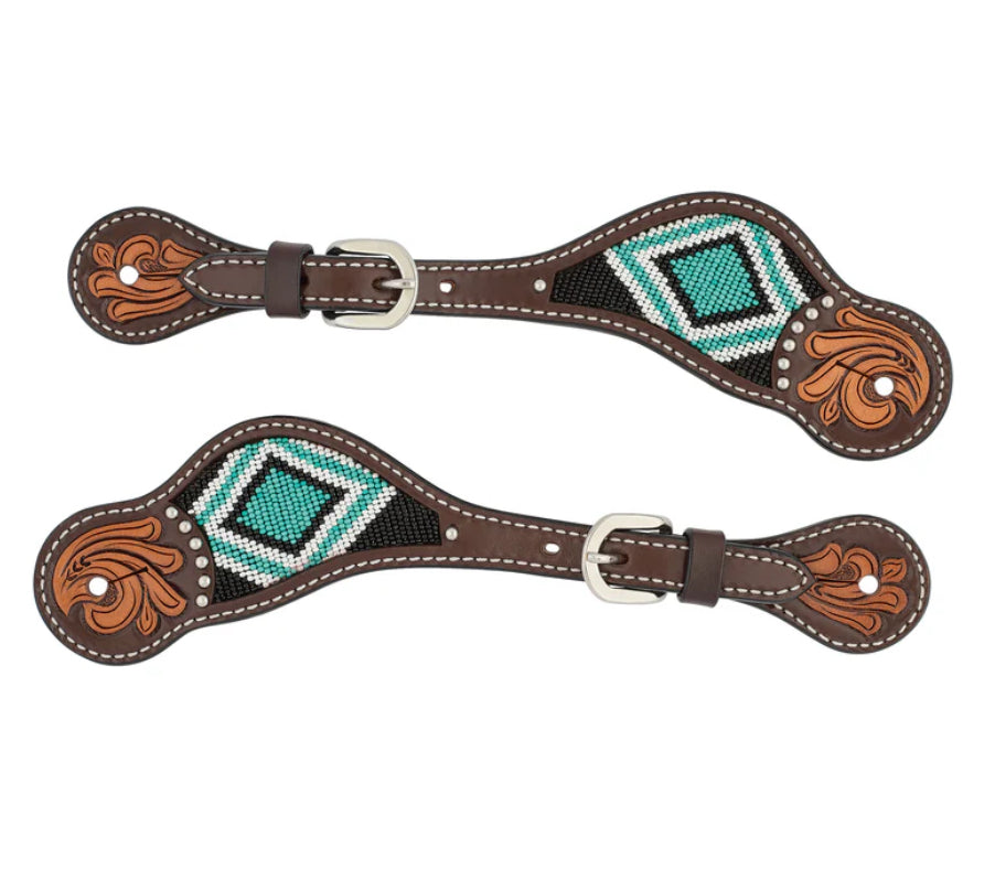 Weaver Turquoise Cross Turquoise Beaded Ladies' Spur Straps