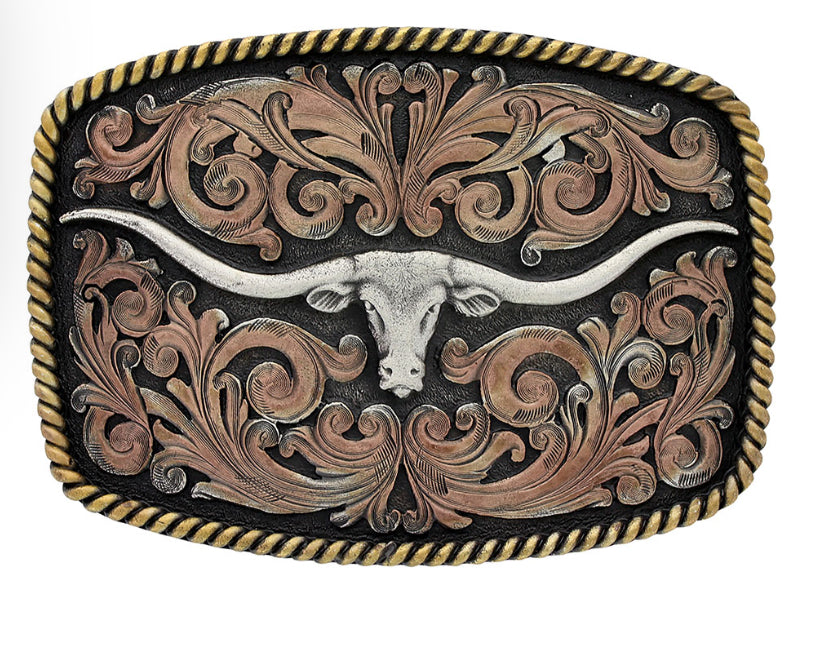Montana Silversmiths Tri-Color Texas Longhorn Attitude Buckle