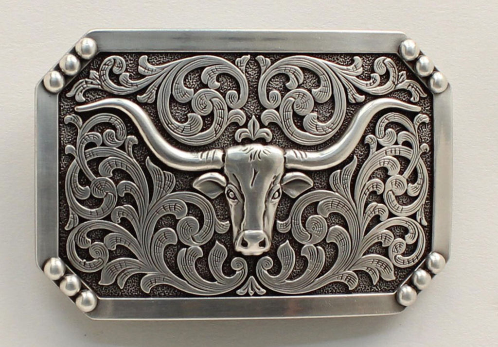 Nocona Western Belt Buckle Mens Rectangle Longhorn Rope 37524