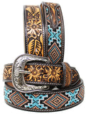 Challenger 1.5" Western Floral Tooled Beaded Full-Grain Leather Belt