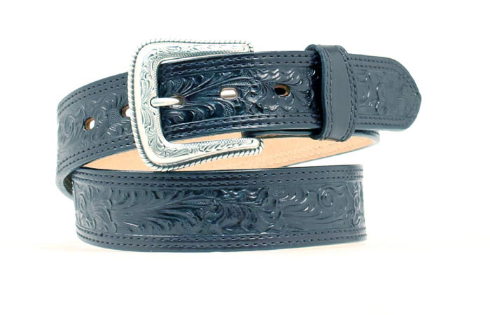Nocona Floral Embossed Hand Tooled Leather Belt Black