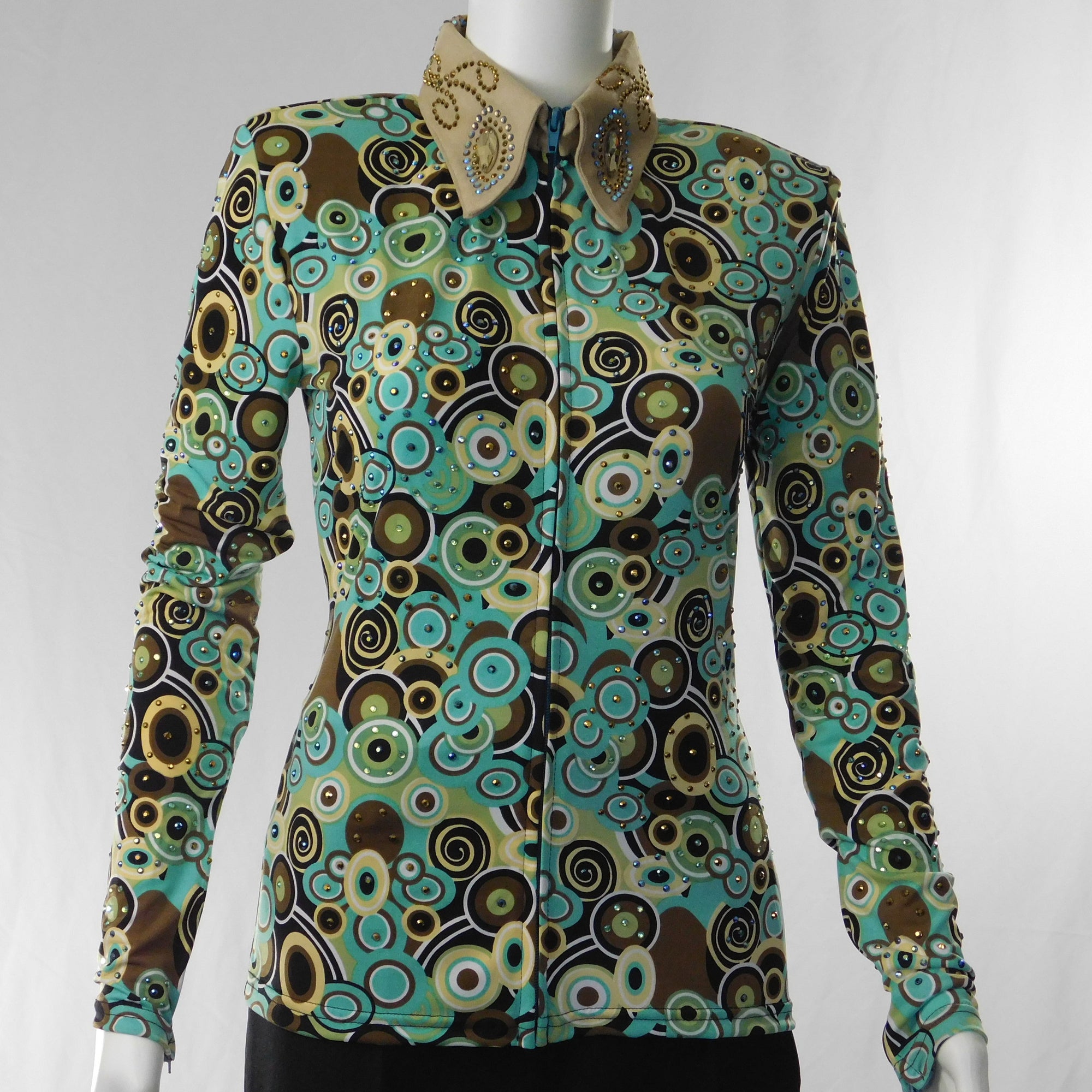 Ladies Western Collection Custom Aqua and Nutmeg Circles Show Shirt