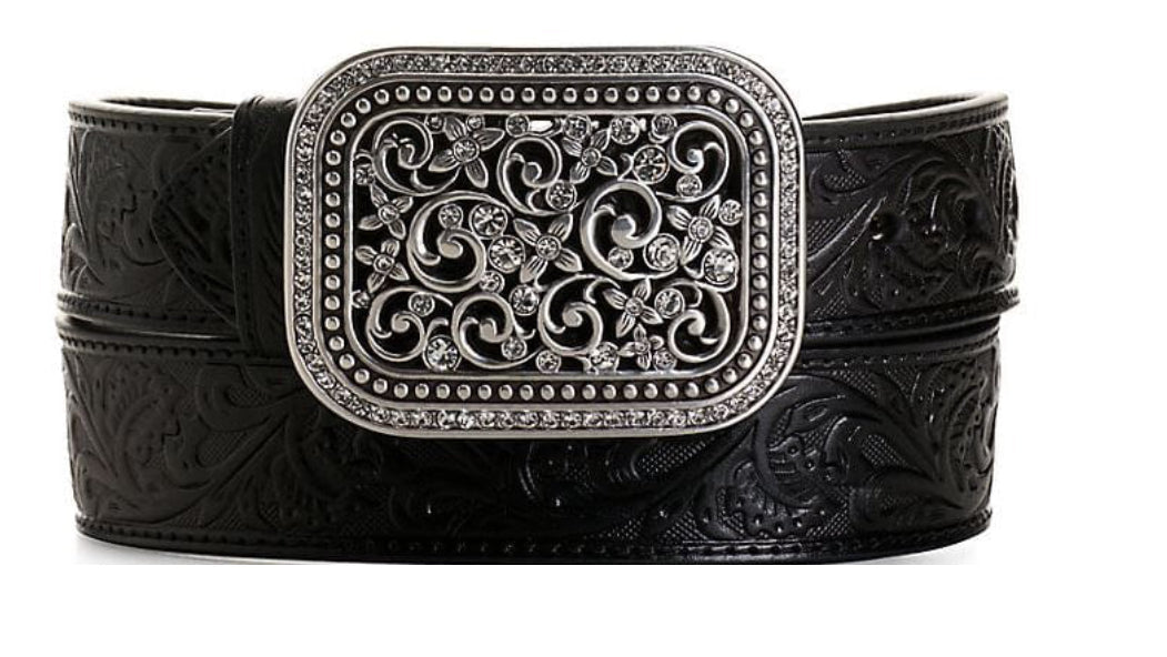 Ladies Ariat Fillagree Black Tooled Belt