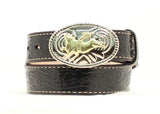 Youth Nocona Black Tooled Belt with Bull Rider Buckle