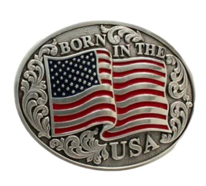 Nocona Smooth Edge Flag Born In The USA Belt Buckle