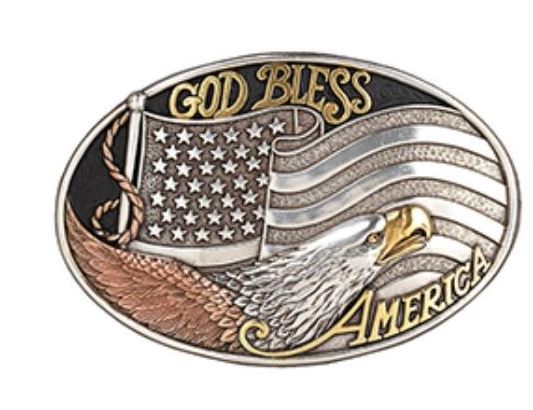 Nocona Oval God Bless America Belt Buckle