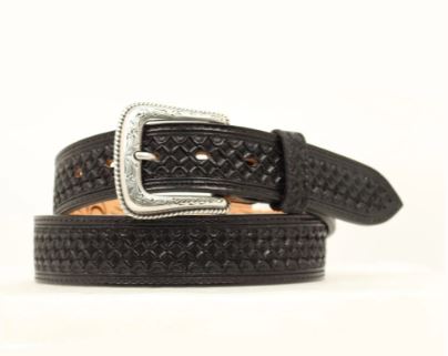 Nocona Black Square Basket Tooled Belt