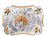 Nocona Youth Silver & Gold Horse and Star Belt Buckle
