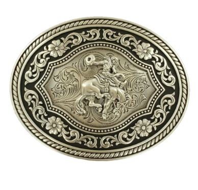 Nocona Cowboy with Scroll Western Belt Buckle