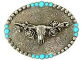 Blazin Roxx Turquoise Longhorn Skull Head Western Belt Buckle