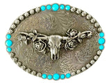 Blazin Roxx Longhorn Rose Belt Buckle