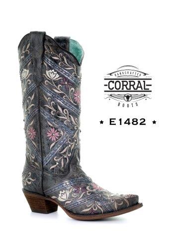 Ladies’ Corral Black Studs & Embroidery & Crystal Boots