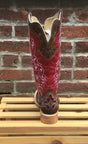 Women's Rockin Leather Tall Distressed Brown Boot with Wide Square Toe in Red