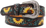 Challenger 1-1/2" Wide Tan Leather Sunflower Tooled Casual Jean Belt