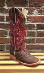 Women's Rockin Leather Tall Distressed Brown Boot with Wide Square Toe in Red