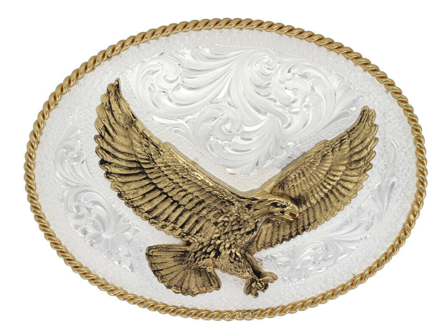 Montana Silversmiths Silver Engraved Western Belt Buckle with Large Eagle