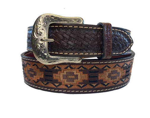 Ranger Belt Co. Brown Tooled and Embroidered Belt