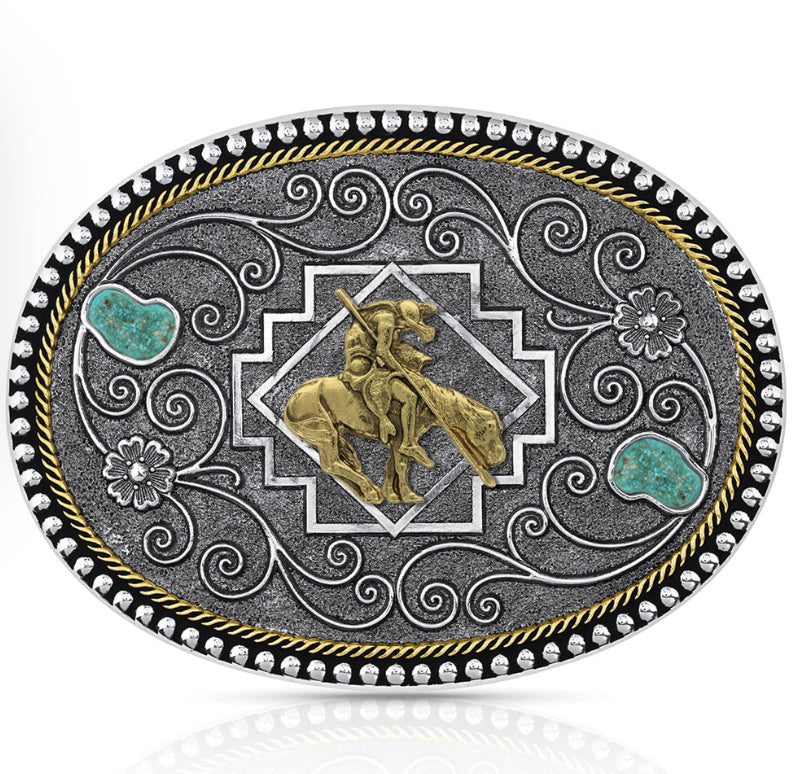 Montana Silversmiths Country Roads Turquoise Buckle with End of Trail