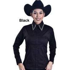 Ladies' RHC Equestrian Cotton Zip Shirt with 4 Rows of Crystals