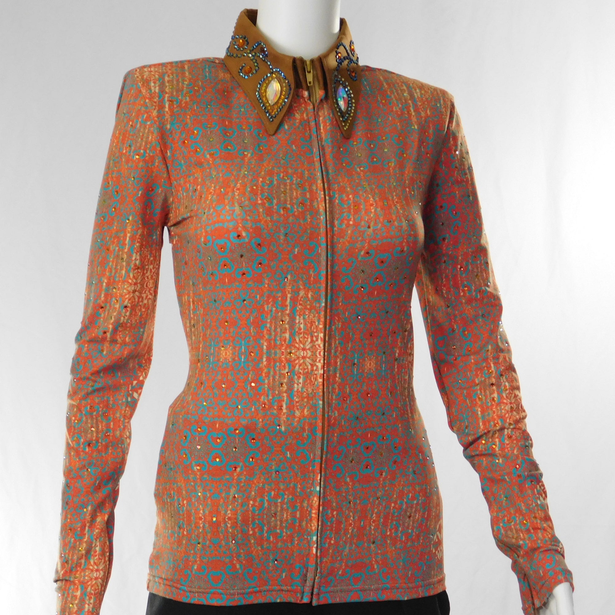 Ladies Western Collection Custom Orange and Teal Floral Kaleadoscope Show Shirt