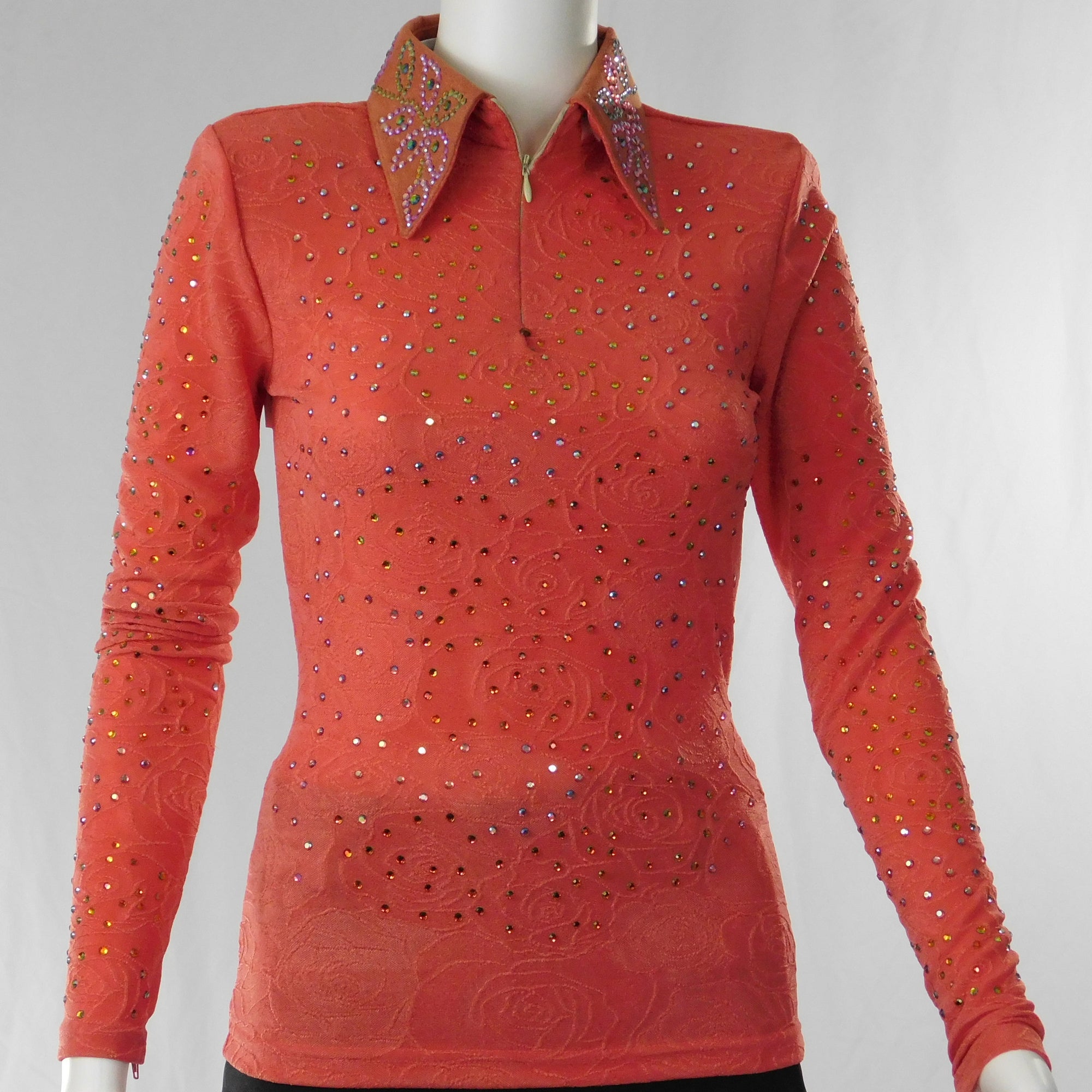 Ladies Western Collection Custom Salmon Rose Print Horsemanship Show Shirt